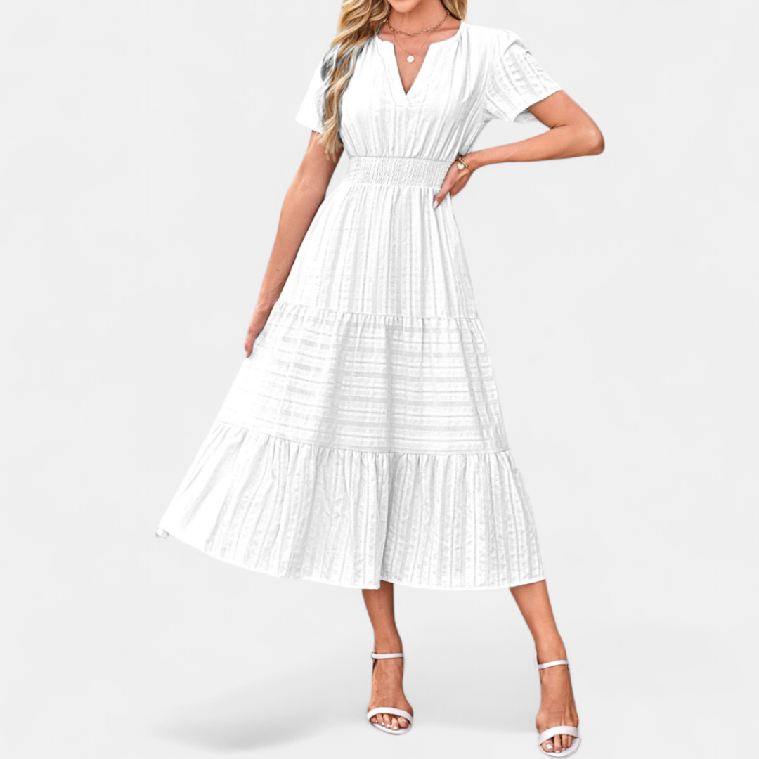 CORALIE™ – Flirty V-Neck Puff Sleeve Dress