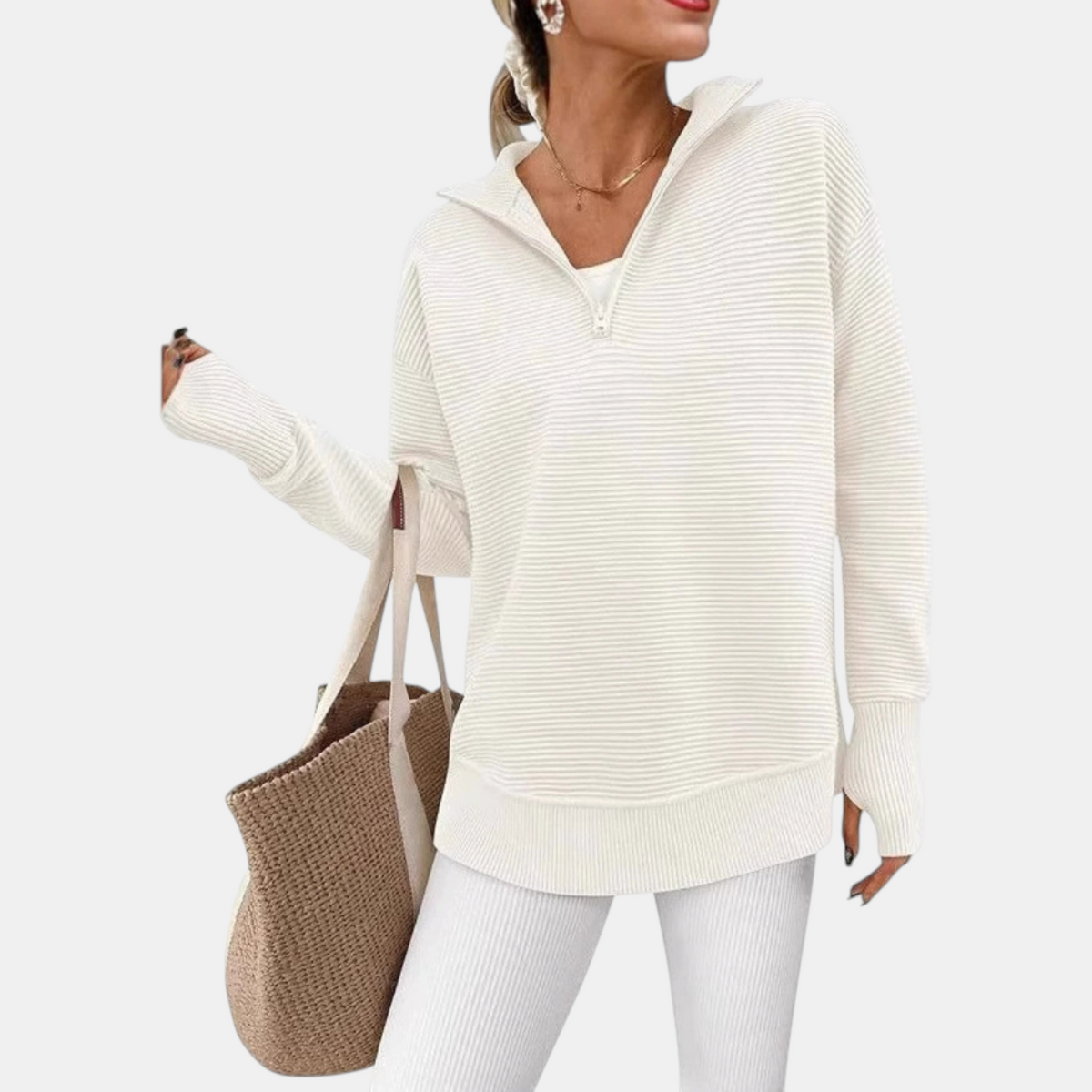 Women's Quarter Zip Sweater Oversized Ribbed Knit Pullover