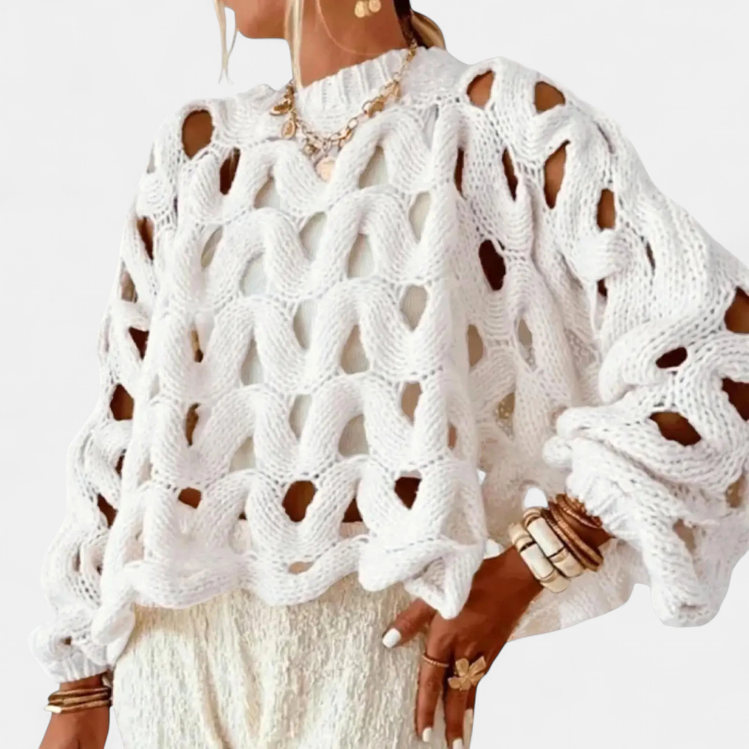 PALOMA™ – Openwork Crochet Long Sleeve Sweater