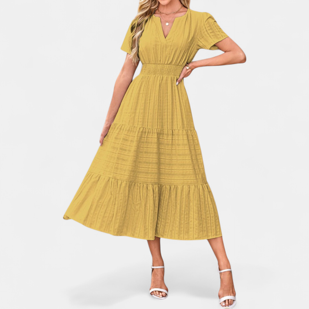 CORALIE™ – Flirty V-Neck Puff Sleeve Dress