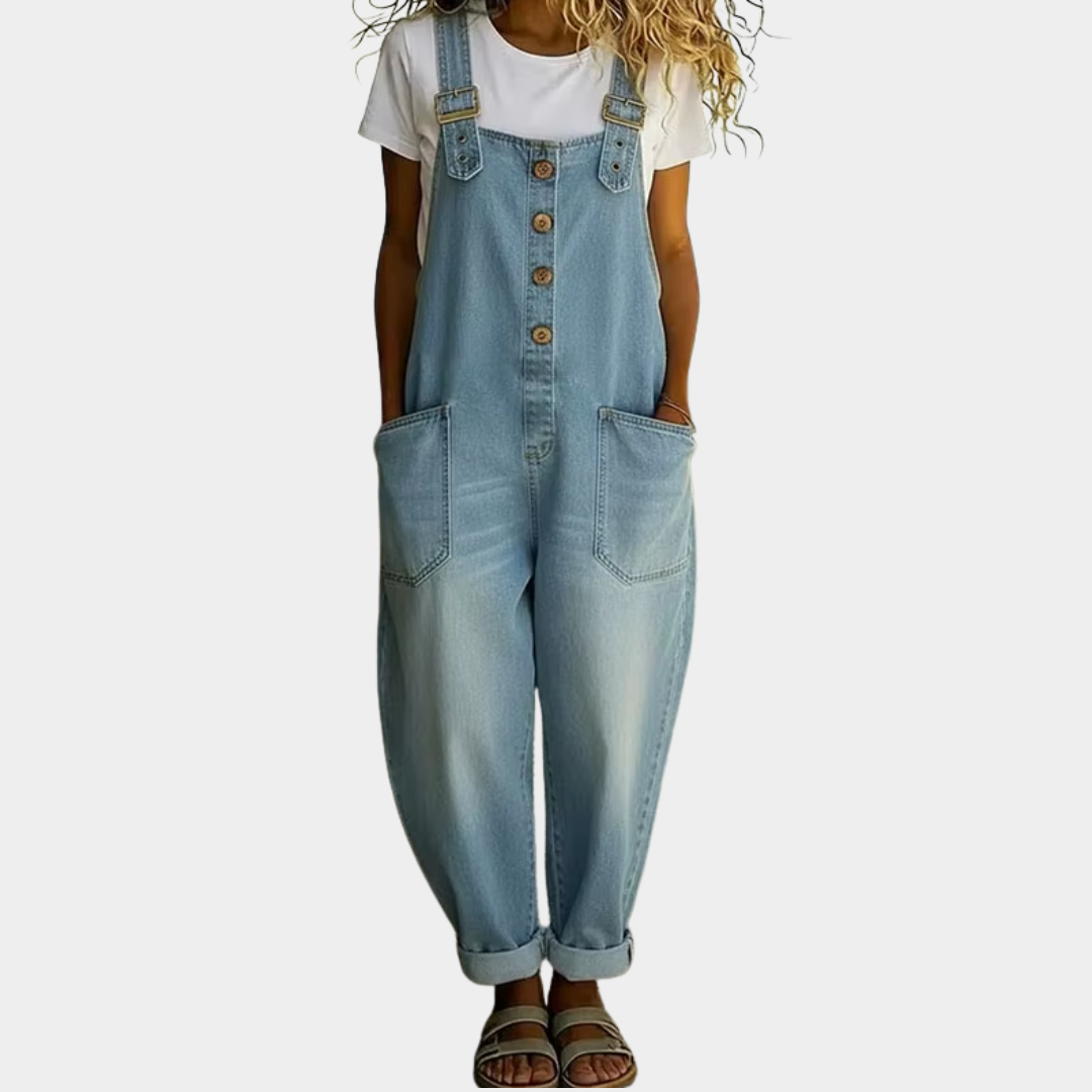 Mae | Vintage Soft Denim Look Overalls with Adjustable Straps