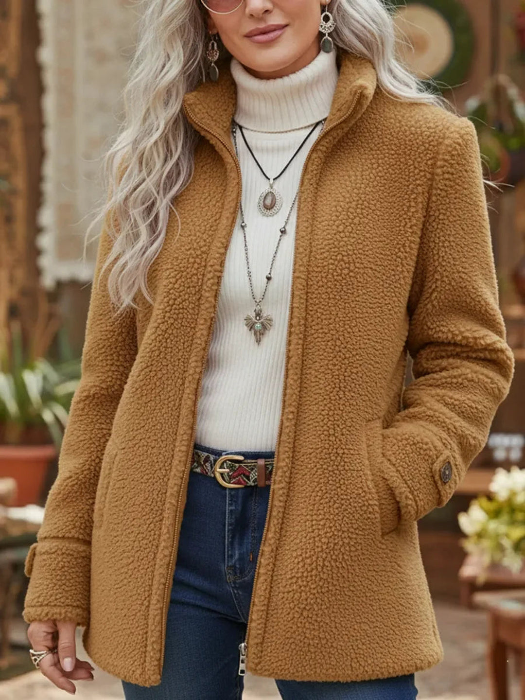 Josephine | Full-Zip Lambswool-Feel Stand Collar Jacket