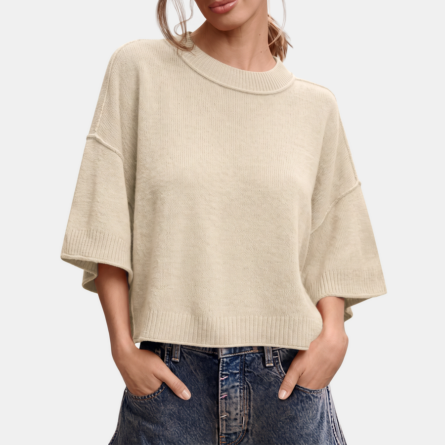 Women's Oversized Cropped Short Sleeve Sweater Top