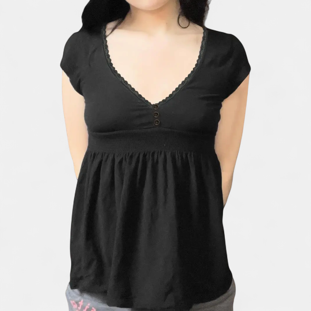 SCARLETT | Lace Trim Button-Front Tee