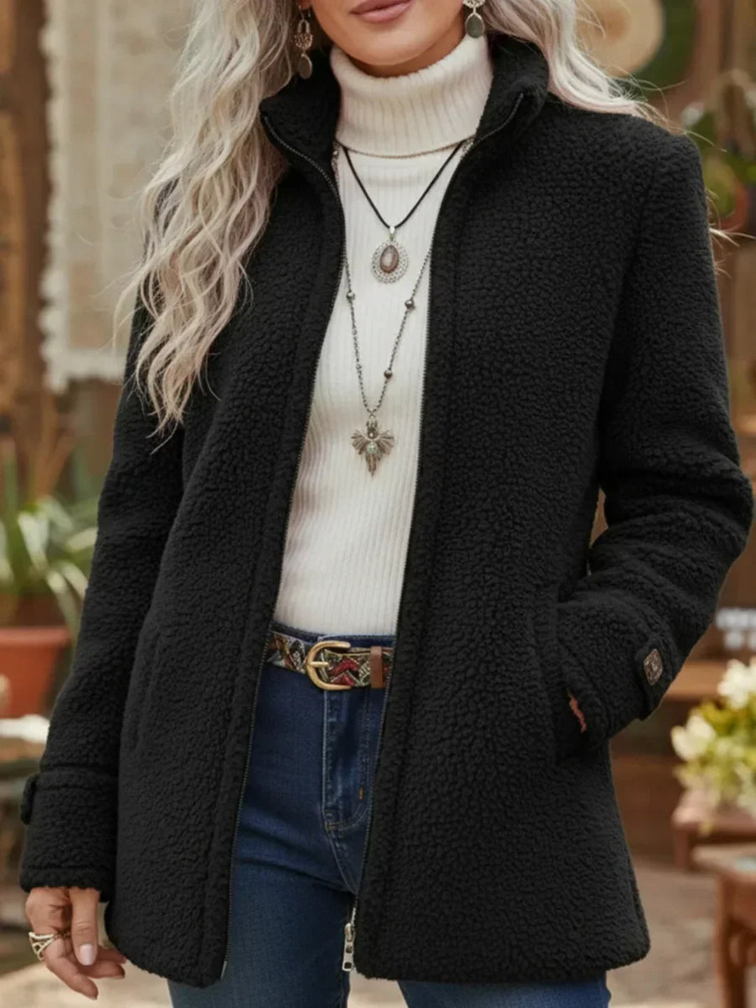 Josephine | Full-Zip Lambswool-Feel Stand Collar Jacket