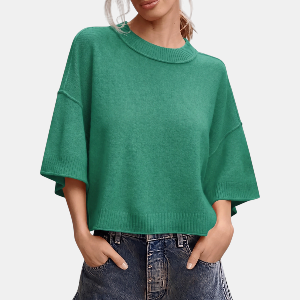 Women's Oversized Cropped Short Sleeve Sweater Top