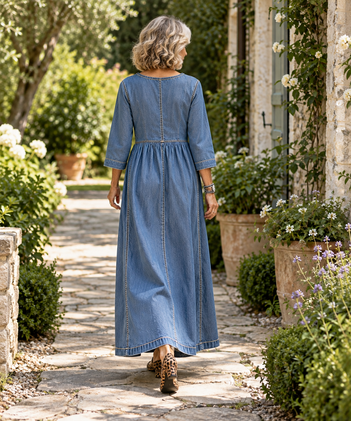 Melissa | Round Neck Long Sleeve Denim Dress