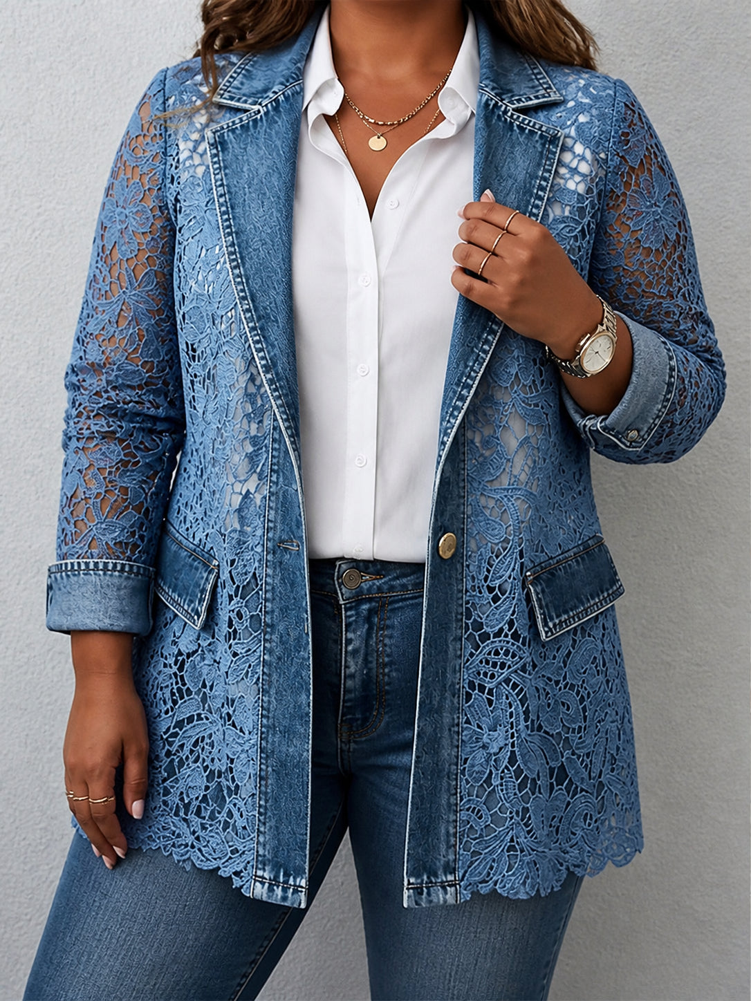Longline Lace Panel Blazer