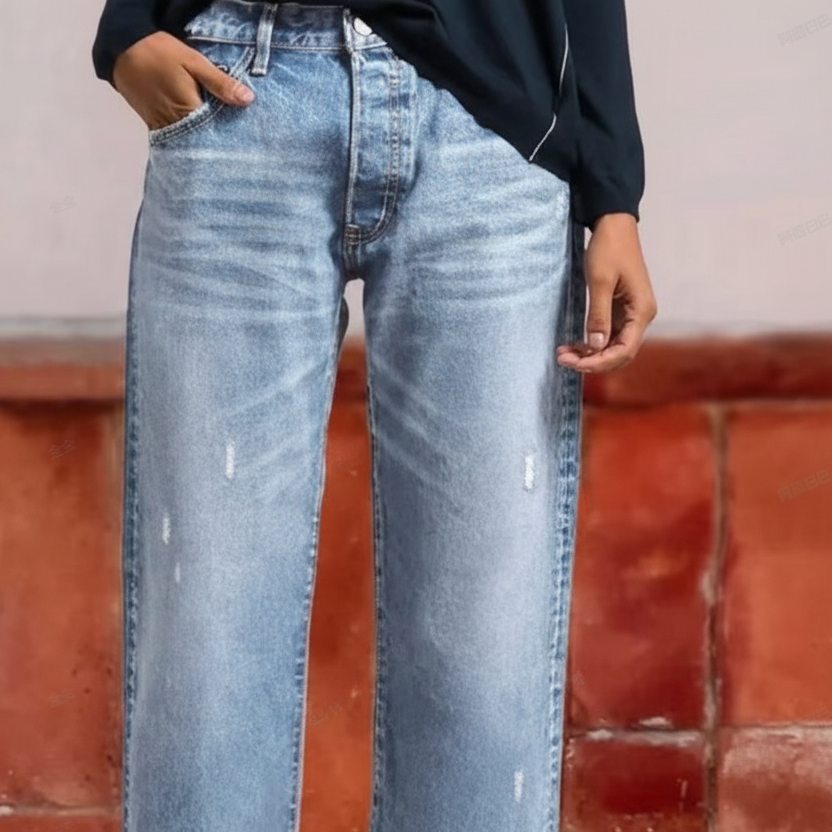 Effortless Blue Distressed Mom Jeans for Women with High Waist Frayed Hem Relaxed Style
